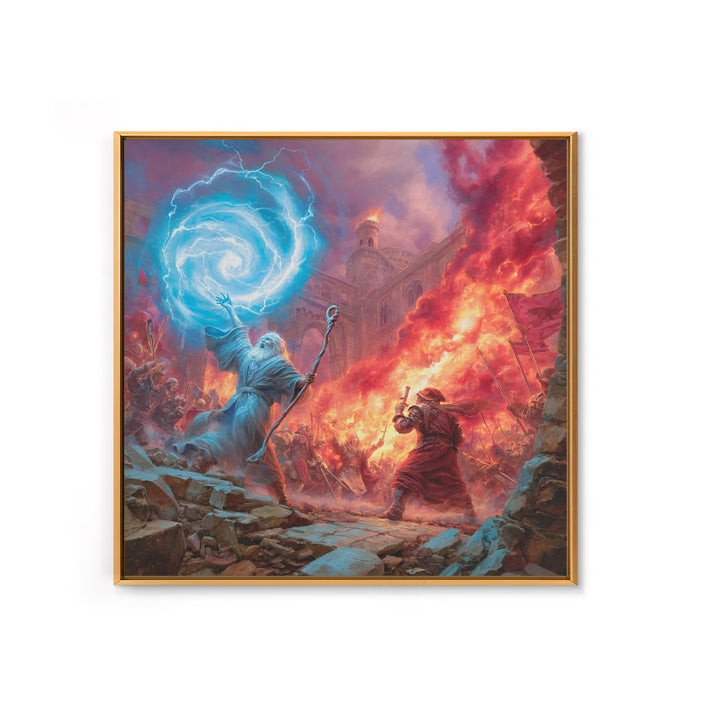 Epic Wizard Battle Canvas Print, Fantasy Wall Art With Fire Magic Portal, Dungeons And Dragons Decor, Gamer Room Gift, Epic Art