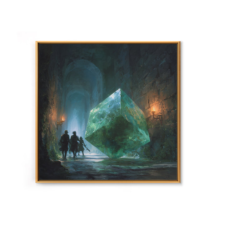 Glowing Green Crystal Dungeon Wall Art, Fantasy Adventure Canvas Print, Magical Library Decor, Dungeons And Dragons Gift