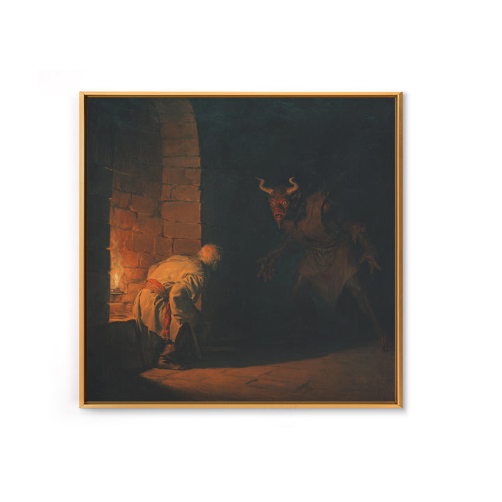 Candlelit Dungeon Demon Encounter Wall Art, Dark Fantasy Canvas Print, Gothic Horror Decor, Medieval Monster Artwork For Study