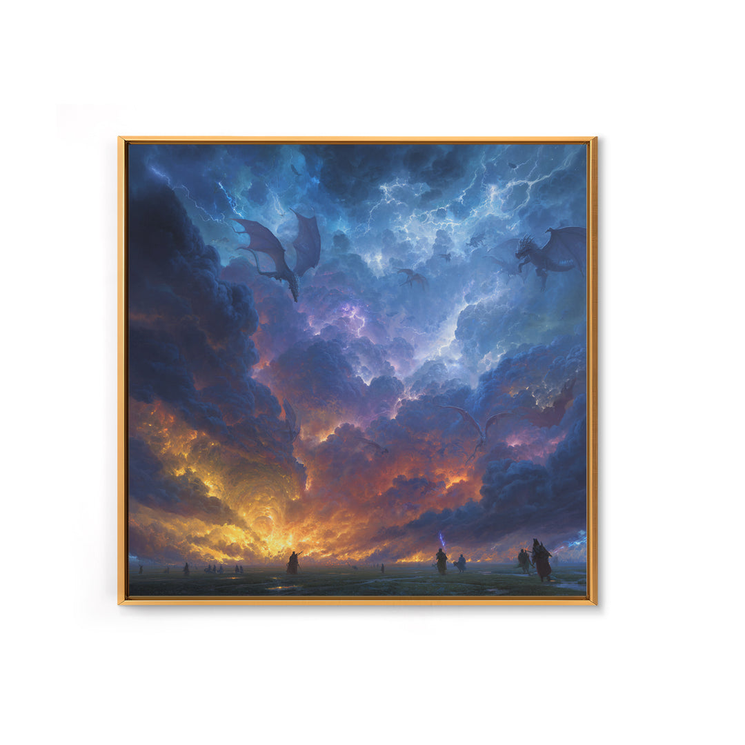 Lightning Dragons In Storm Clouds Canvas Print, Dark Fantasy Wall Art, Epic Gaming Room Decor, Dramatic Sky Gift For Him