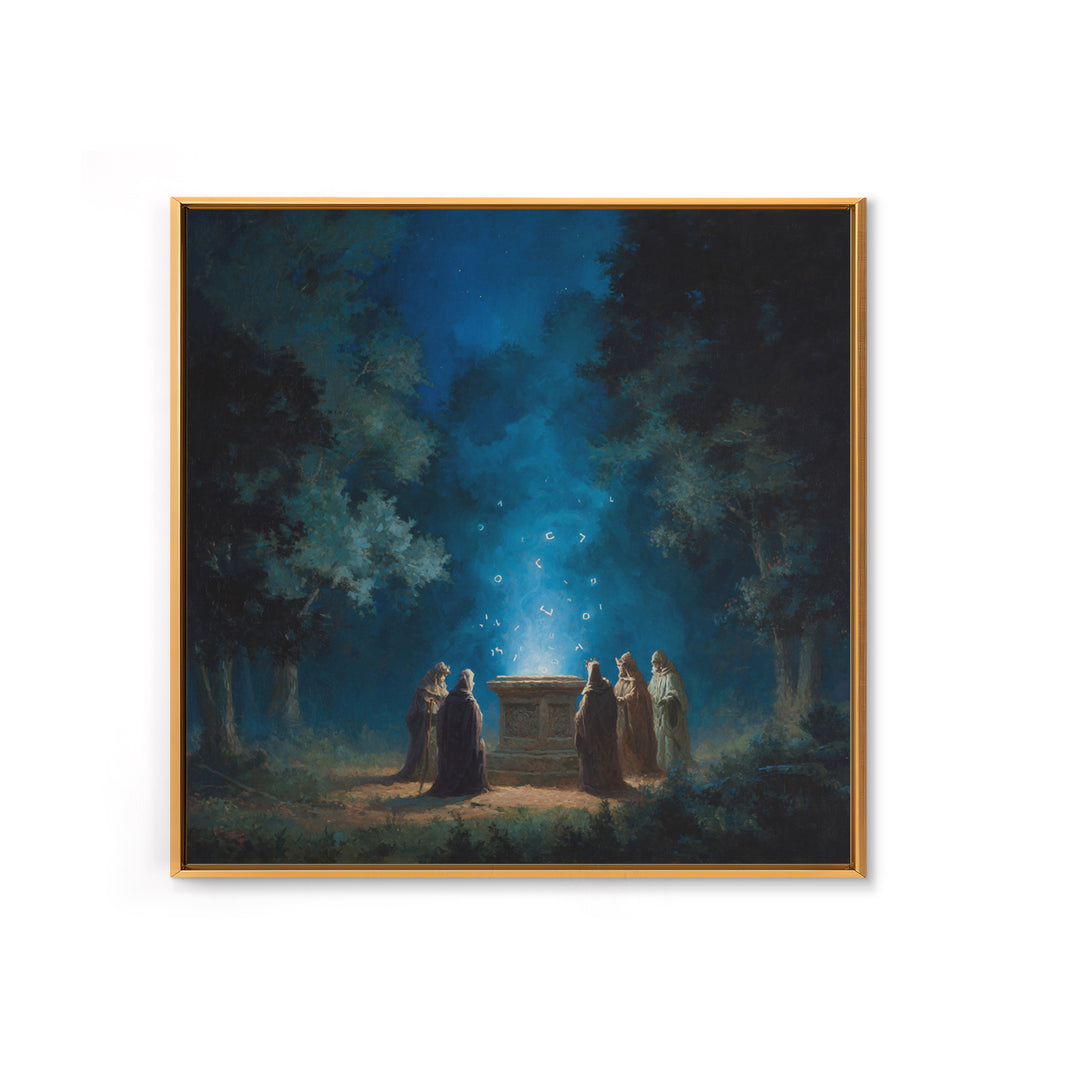 Moonlit Forest Ritual Altar Wall Art, Dark Fantasy Canvas Print, Mystical Gothic Decor, Spiritual Wizard Art Print Gift Decor