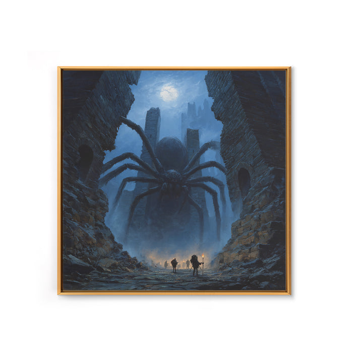 Giant Spider In Moonlit Ruins Wall Art, Dark Fantasy Canvas Print, Gothic Dungeon Decor, Creepy Adventure Gift For Gamers