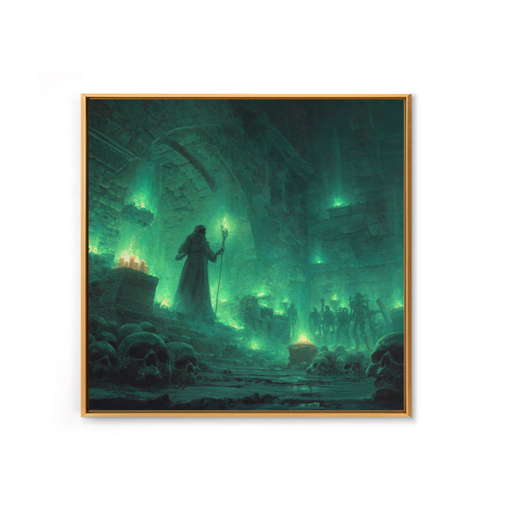Necromancer Crypt With Skulls Wall Art, Dark Fantasy Canvas Print, Gothic Dungeon Decor, Witchy Occult Art Gift For Man Cave