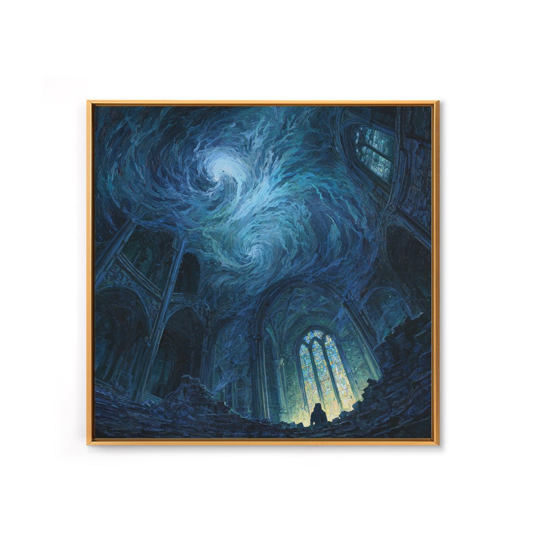 Swirling Starry Cathedral Ruins Wall Art, Gothic Canvas Print, Celestial Fantasy Decor, Moody Dark Academia Gift For Her