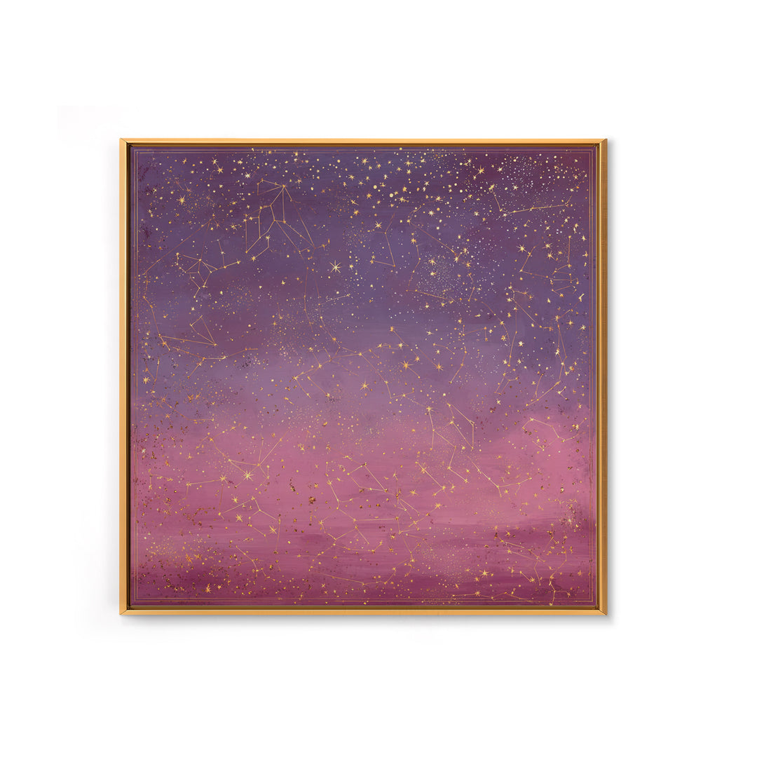 Golden Zodiac Constellation Sky Wall Art, Astrology Poster, Celestial Wall Decor, Mystical Purple Bedroom Art Print Gift