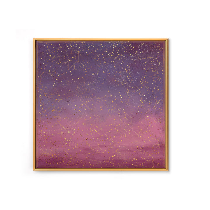 Golden Zodiac Constellation Sky Wall Art, Astrology Poster, Celestial Wall Decor, Mystical Purple Bedroom Art Print Gift