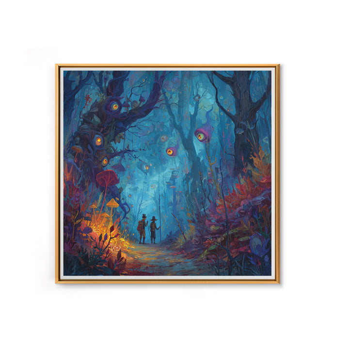 Glowing Eyed Enchanted Forest Wall Art, Whimsical Fantasy Canvas Print, Mushroom Kids Room Decor, Magical Nursery Gift For Her