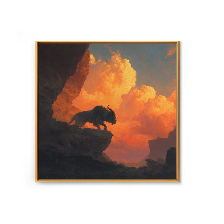 Cave Bison Sunset Canyon Wall Art, Southwestern Wildlife Canvas Print, Rustic Western Decor, Buffalo Landscape Art Gift For Him