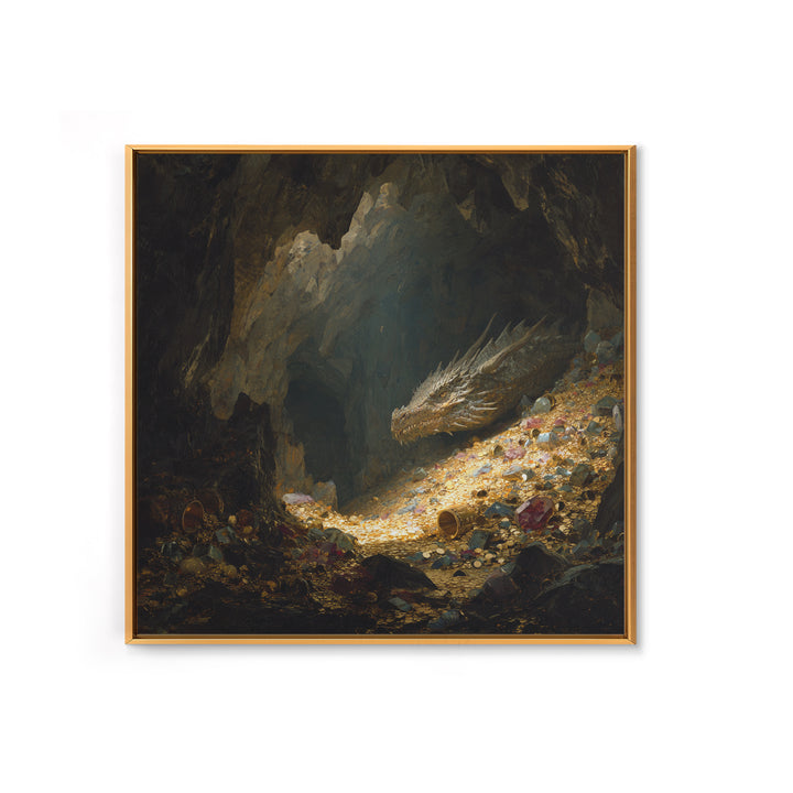 Sleeping Dragon On Glittering Treasure Hoard Canvas Print, Fantasy Wall Art, Cave Decor, Mythical Creature Gift For Him, Unique Home Decor