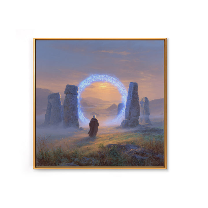 Glowing Rune Portal Between Ancient Stones Canvas Print, Fantasy Landscape Wall Art, Mystical Home Decor, Magic Gateway Art