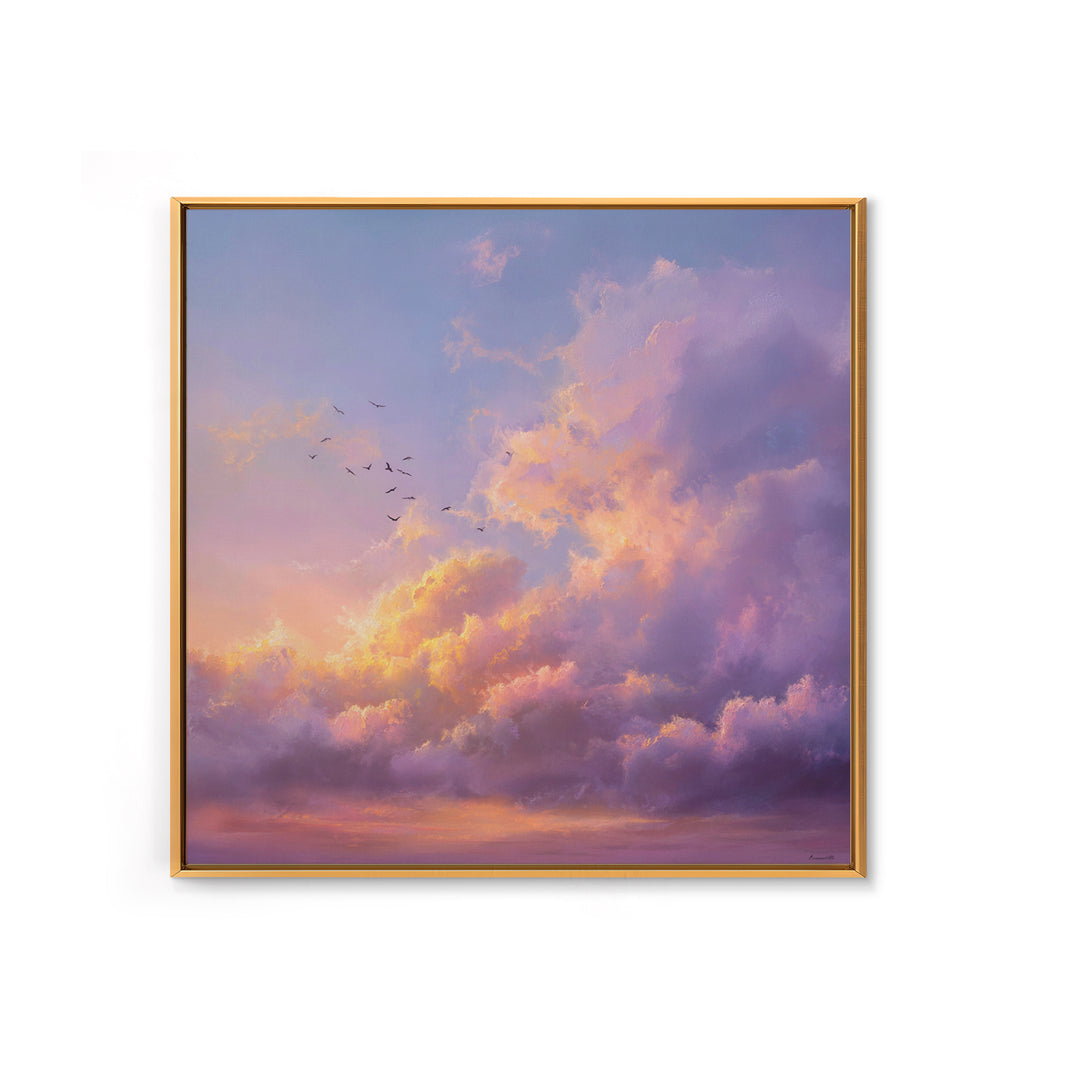 Pastel Sunset Clouds With Flying Birds Wall Art, Dreamy Sky Canvas Print For Living Room Decor And Serene Bedroom Decor Gift