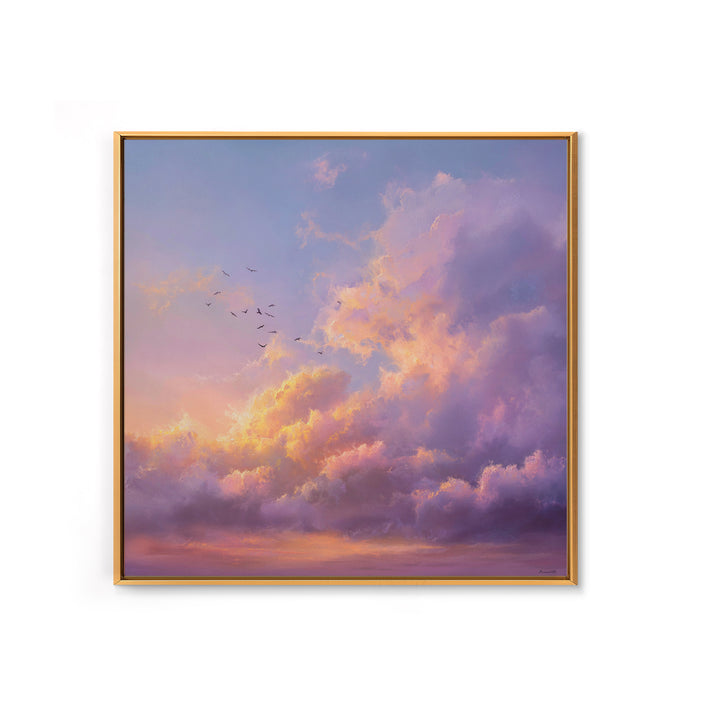 Pastel Sunset Clouds With Flying Birds Wall Art, Dreamy Sky Canvas Print For Living Room Decor And Serene Bedroom Decor Gift