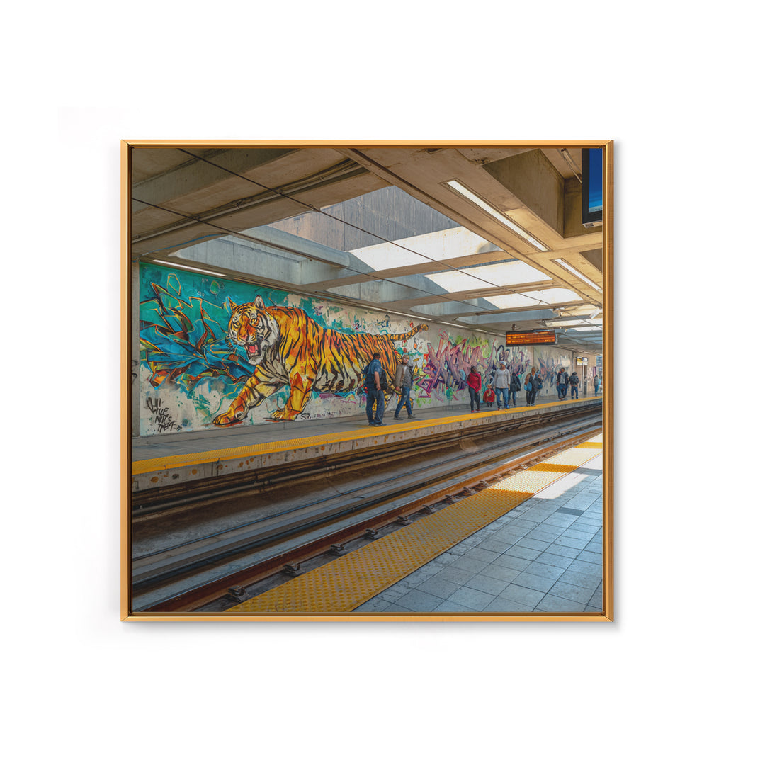 Tiger Subway Graffiti Mural Canvas Print, Urban Wall Art, Animal Wall Decor, Transit Station Decor, Contemporary Art, Housewarming Gift
