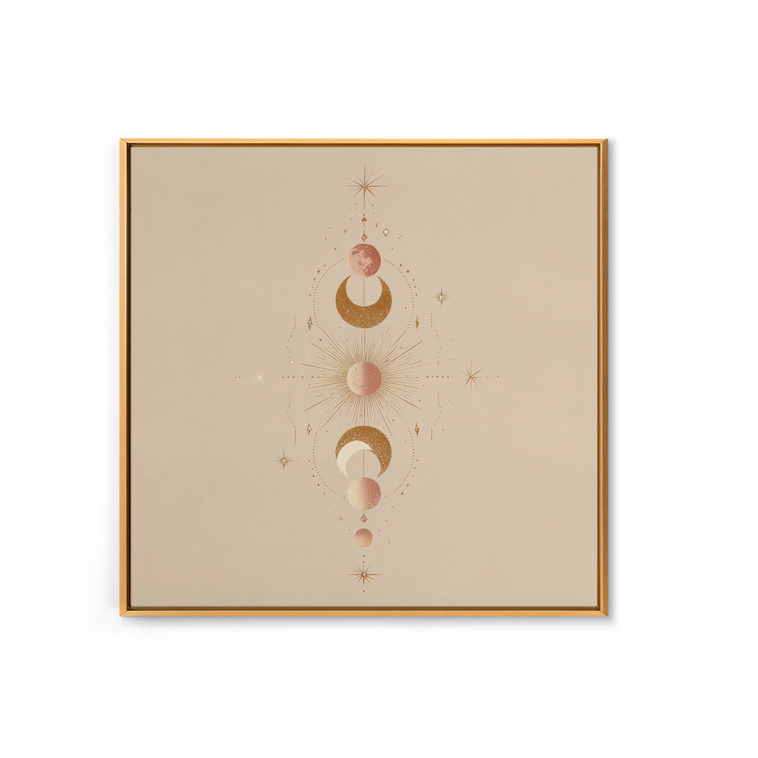 Boho Moon Phase Celestial Wall Art, Mystical Sun And Stars Canvas Print For Bedroom Decor, Nursery Art, And Spiritual Gift