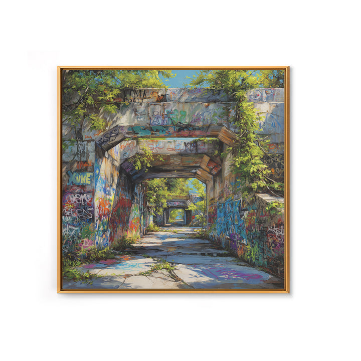 Overgrown Graffiti Concrete Passage Wall Art, Urban Street Art, Industrial Wall Decor, Modern City Home Decor Print For Loft
