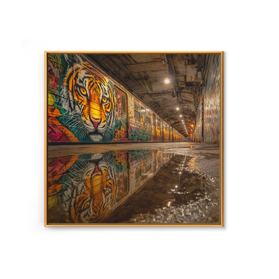Graffiti Tiger Subway Tunnel Canvas Print, Urban Street Art, Big Cat Wall Art, Industrial Decor, Modern Graffiti Art Print