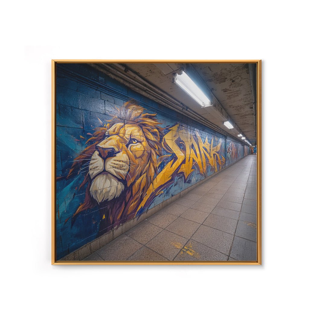 Lion Graffiti Subway Mural Large Wall Art, Urban Street Art Print, Bold Animal Canvas, Modern Decor, Man Cave Gift For Him