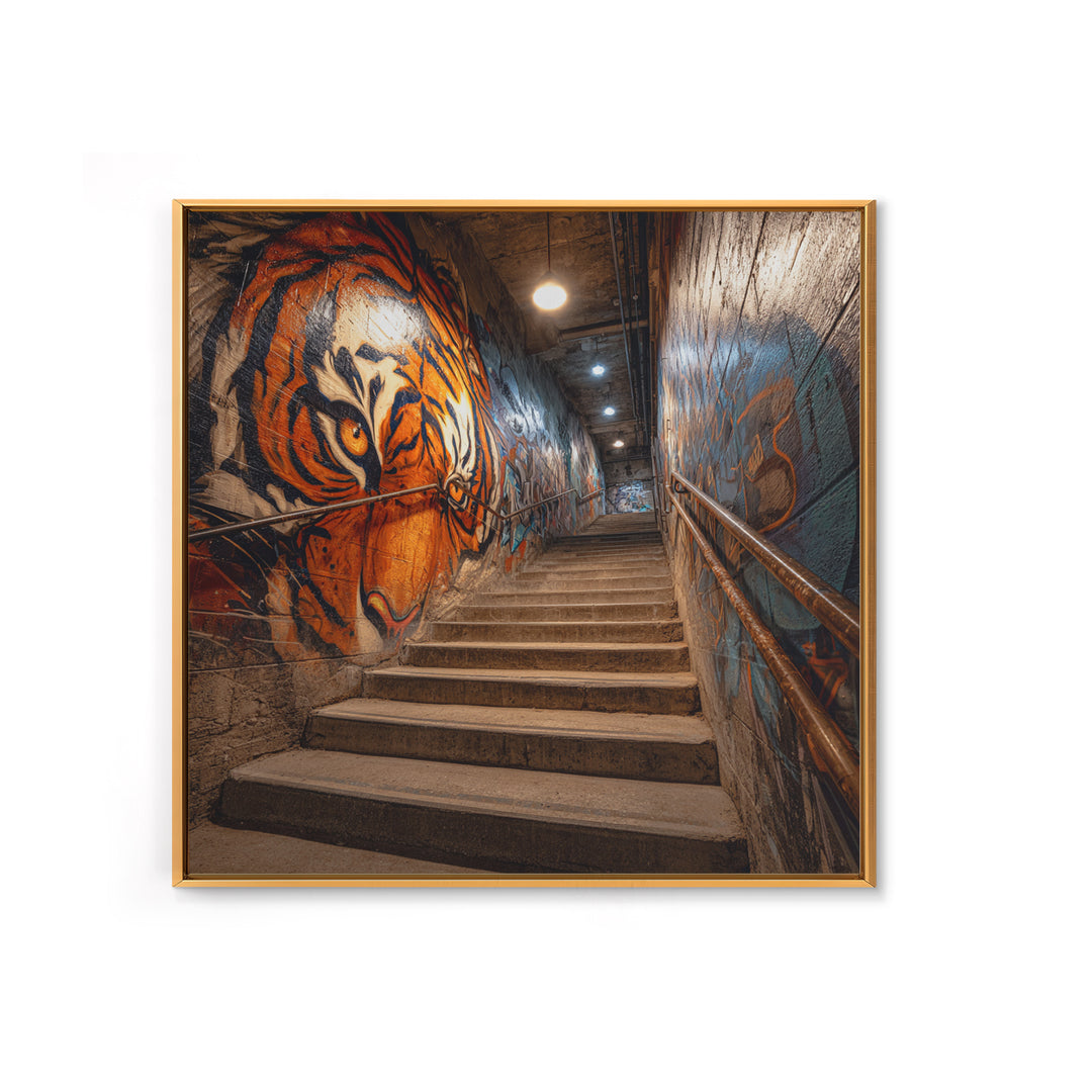 Roaring Tiger Graffiti Stairwell Wall Art, Urban Street Art Print, Industrial Decor, Bold Animal Wall Decor, Modern Home Decor
