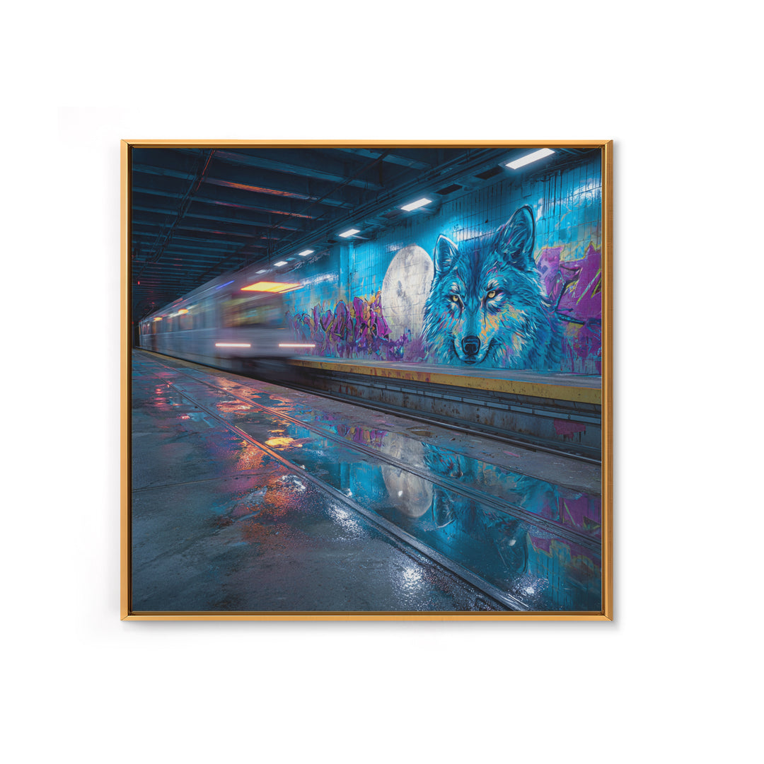 Neon Subway Wolf Graffiti Wall Art, Urban Street Art Canvas Print, Cyberpunk Decor, Gaming Room Poster, Gift For Him, Modern Wall Decor