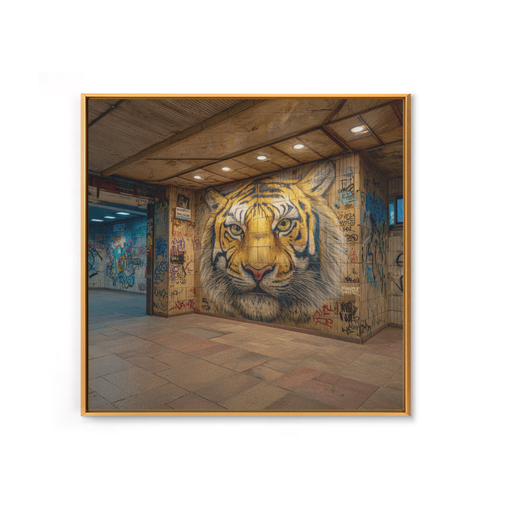 Urban Tiger Mural Subway Station Wall Art, Street Art Graffiti Canvas Print, Big Cat Decor, Bold Contemporary Gift For Him