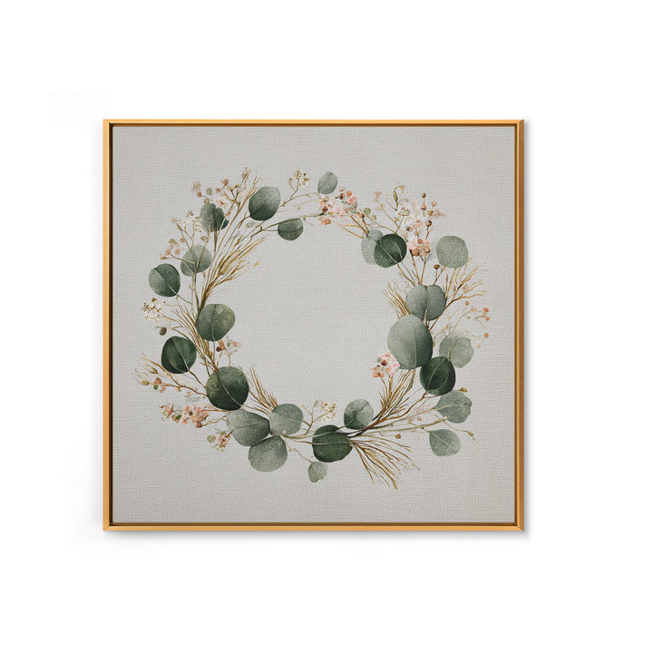 Eucalyptus Wreath Botanical Wall Art, Minimalist Canvas Print, Sage Green Floral Decor, Farmhouse Entryway Housewarming Gift