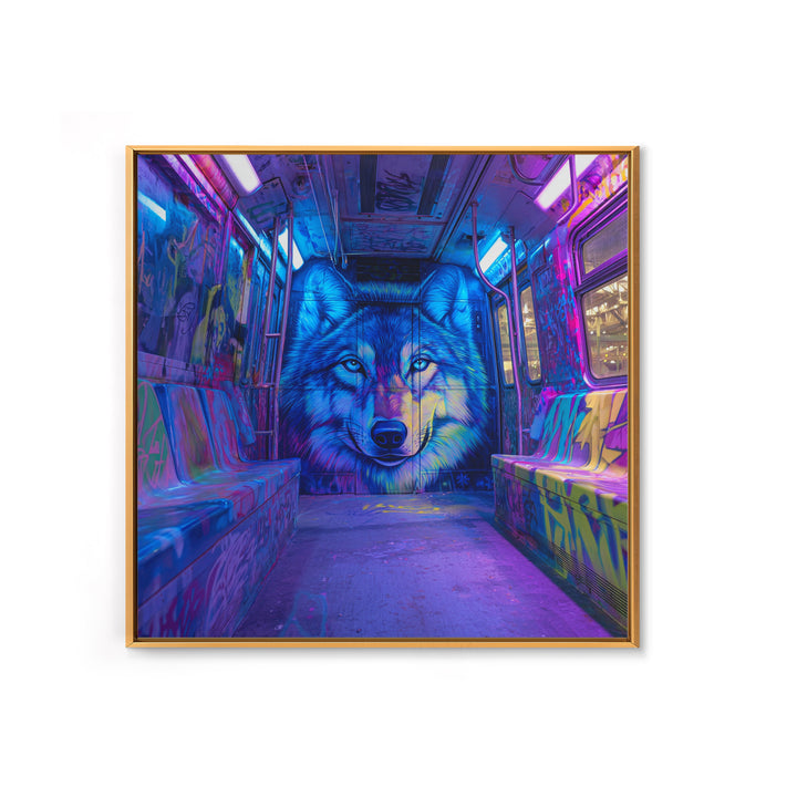 Neon Blue Wolf Subway Canvas Print, Cyberpunk Graffiti Animal Wall Decor, Urban Street Art, Gamer Room Statement Art Gift