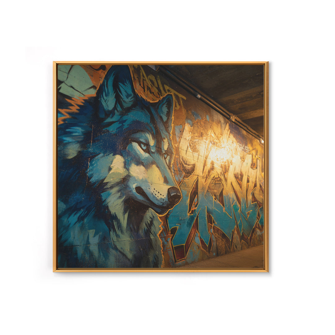 Blue Wolf Graffiti Mural Wall Art, Urban Animal Canvas Print, Street Art Decor, Modern Man Cave Wall Decor, Wolf Lover Gift