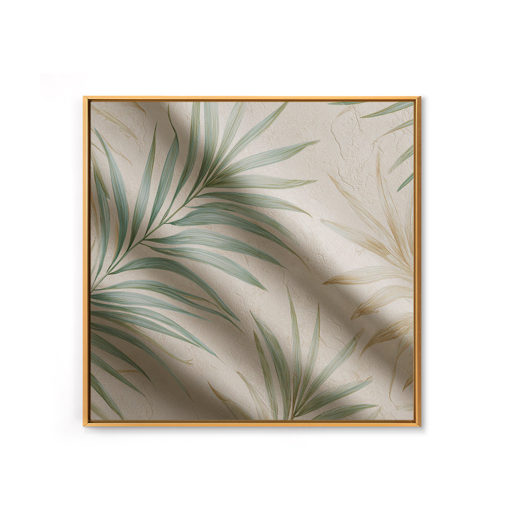 Tropical Palm Leaf Wall Art, Soft Green Beige Canvas Print, Coastal Botanical Decor, Boho Spa Bathroom Wall Decor For Relaxing Home Decor