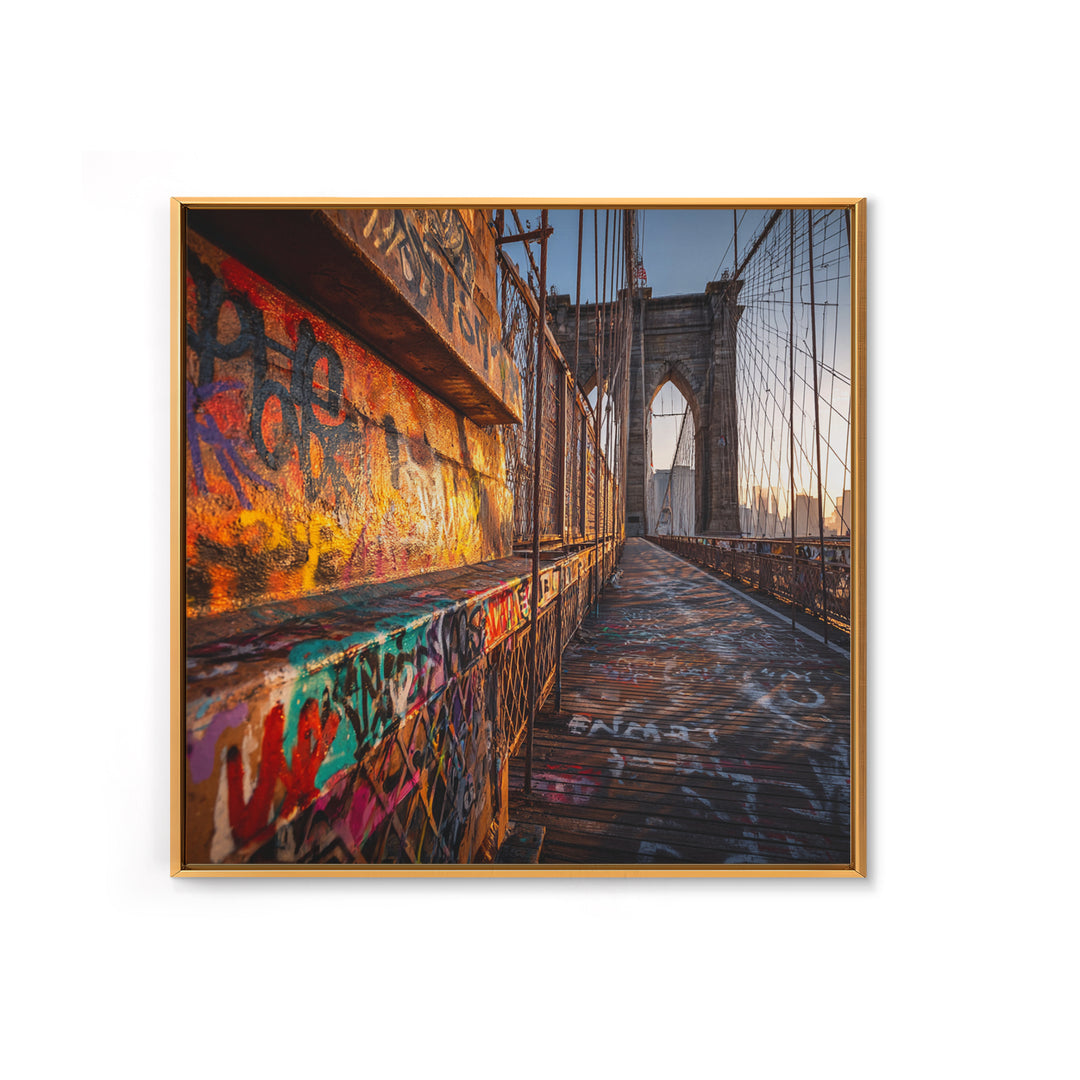 Graffiti Covered Brooklyn Bridge Walkway Wall Art, Urban Street Art Canvas Print, New York Travel Decor, Cool Apartment Poster