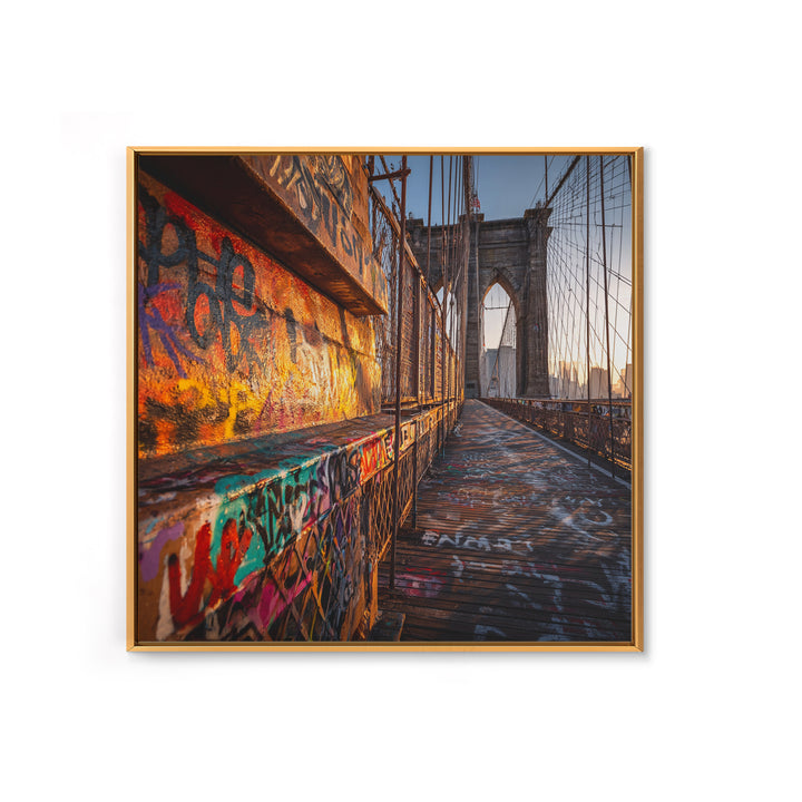 Graffiti Covered Brooklyn Bridge Walkway Wall Art, Urban Street Art Canvas Print, New York Travel Decor, Cool Apartment Poster