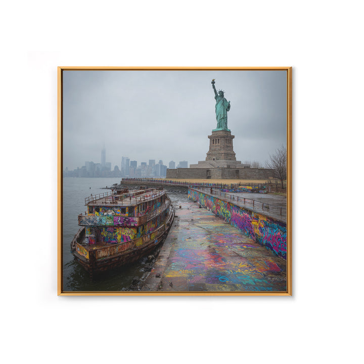 Statue Of Liberty And Graffiti Harbor Wall Art, NYC Travel Print, Urban Street Art Decor, New York City Gift For Living Room Decor