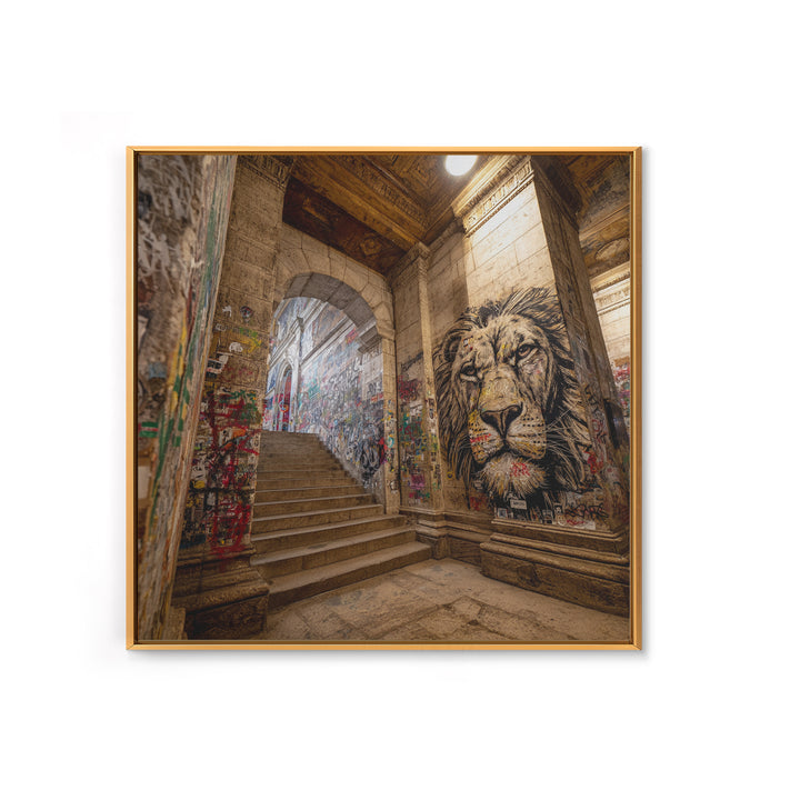 Urban Lion Mural Stairway Wall Art, Graffiti Street Art Canvas Print, City Decor, Bold Contemporary Modern Office Wall Decor