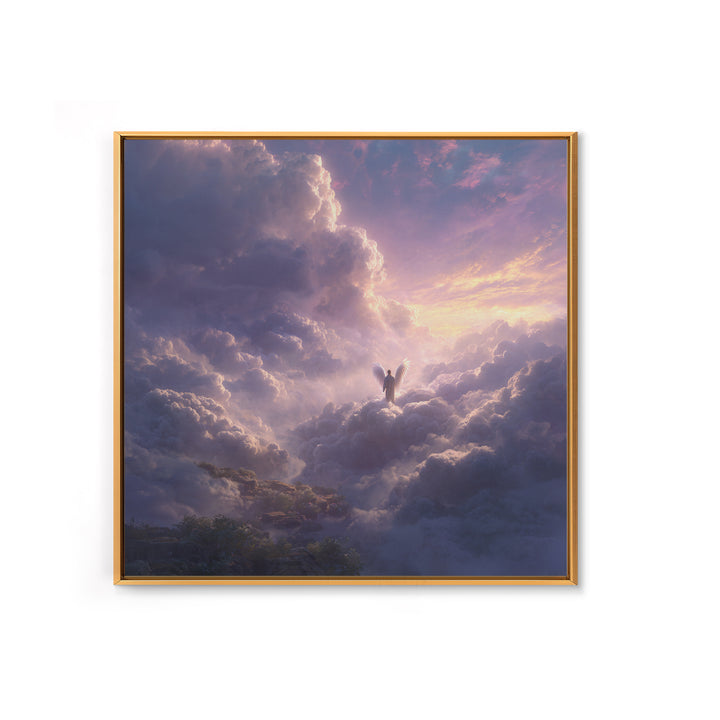 Radiant Angel Above Pastel Clouds Wall Art, Celestial Fantasy Canvas Print, Spiritual Decor, Ethereal Nursery Wall Art, Gift For Her