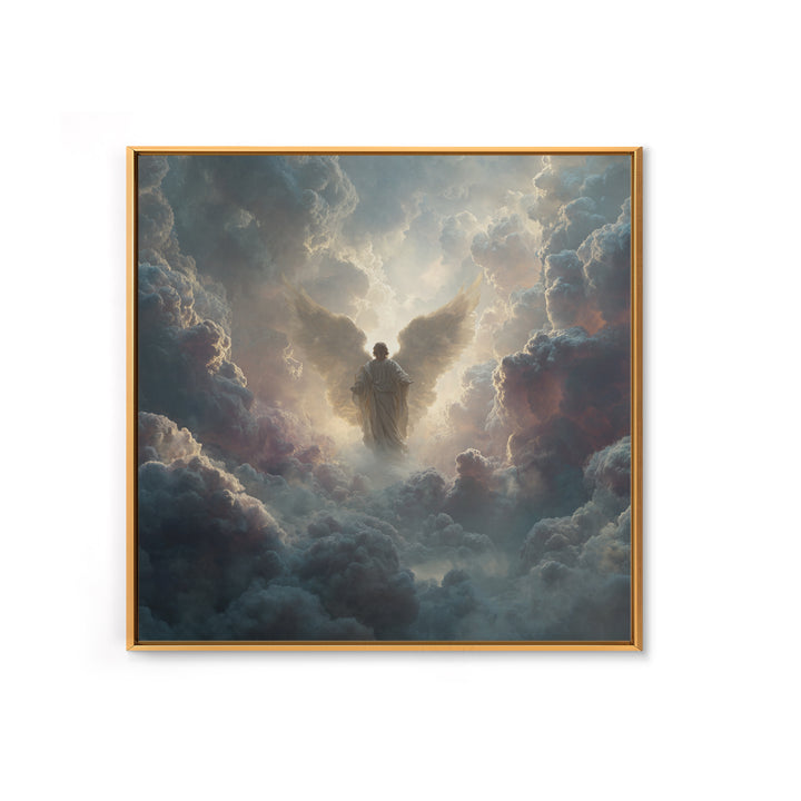 Radiant Angel In Storm Clouds Wall Art, Celestial Religious Art Print, Spiritual Home Decor, Dramatic Christian Canvas Print