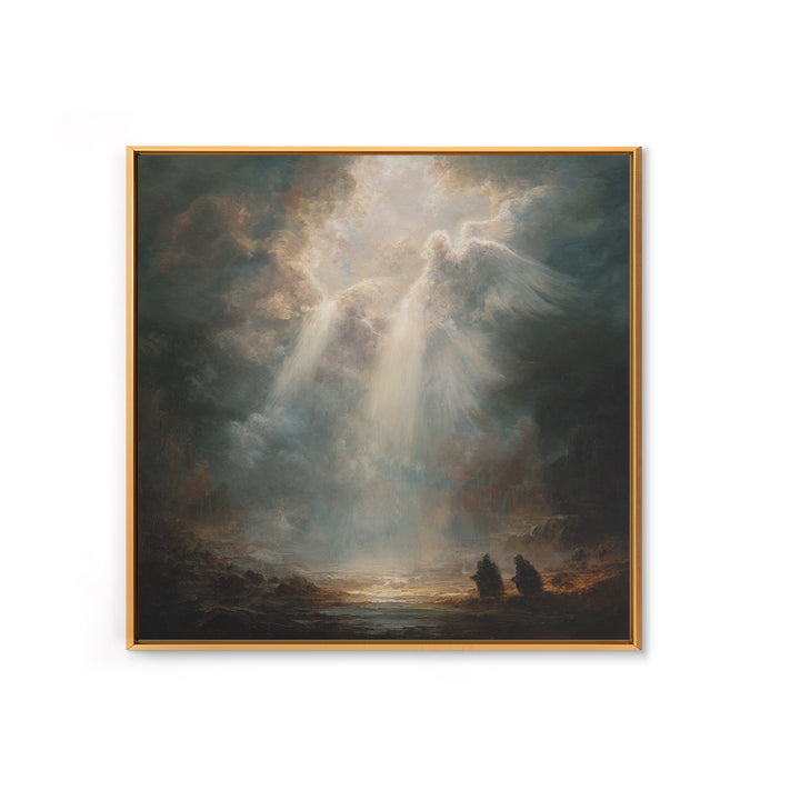 Radiant Angel Emerging From Storm Clouds Framed Canvas Print, Spiritual Wall Art, Religious Home Decor, Prayer Room Gift