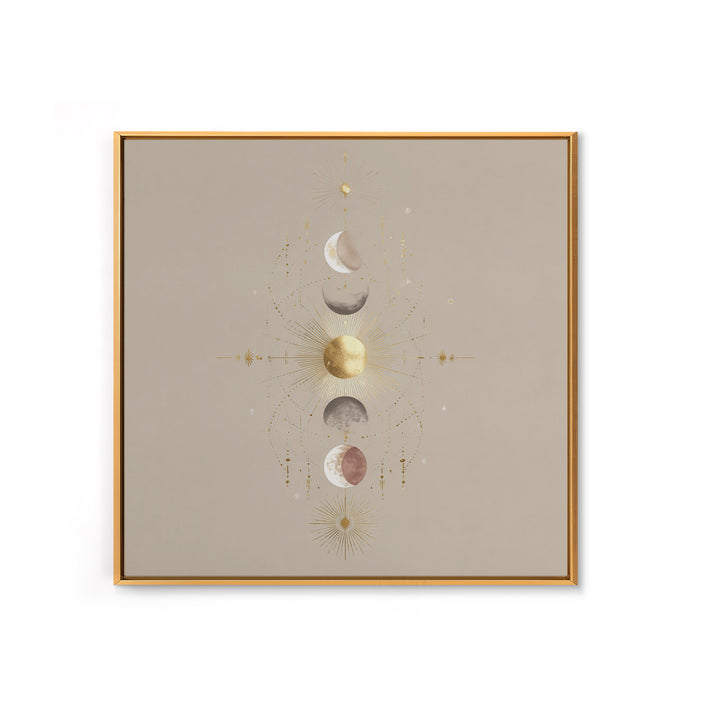 Celestial Moon Phase Wall Art, Gold Sun And Stars Canvas Print, Mystical Astrology Decor, Boho Neutral Bedroom Wall Decor