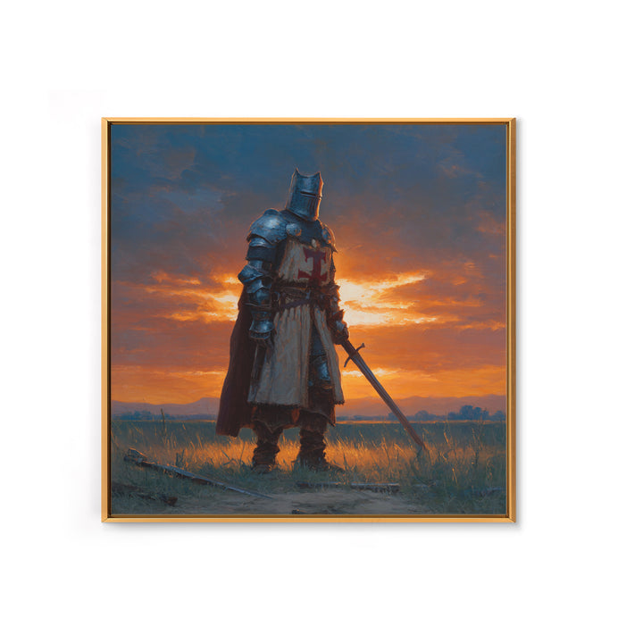 Medieval Knight At Sunset Framed Canvas Print, Crusader Wall Art, Fantasy Warrior Decor, Masculine Office Art, Gift For Him