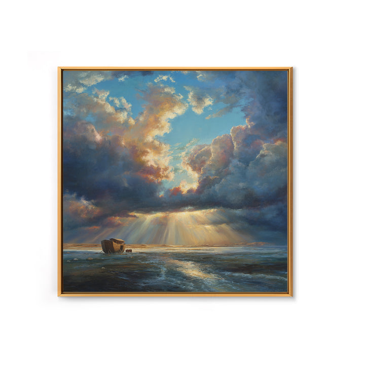 Noah's Ark Storm Clouds Wall Art, Christian Canvas Print, Ocean Seascape Painting, Bible Story Decor, Inspirational Gift