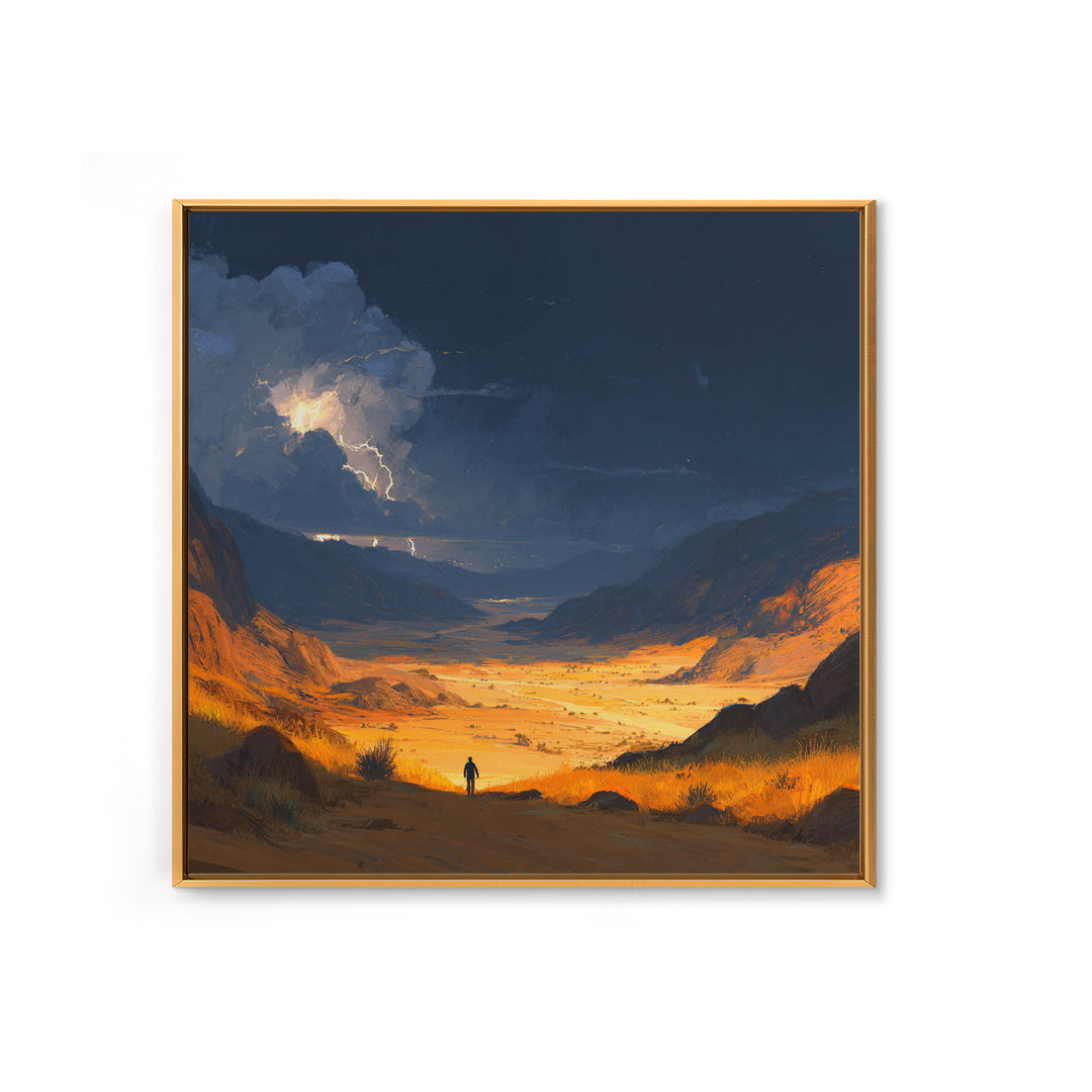 Stormy Desert Valley Wall Art, Lightning Landscape Painting, Moody Mountain Decor, Large Nature Art Print, Gift For Him, Home Decor