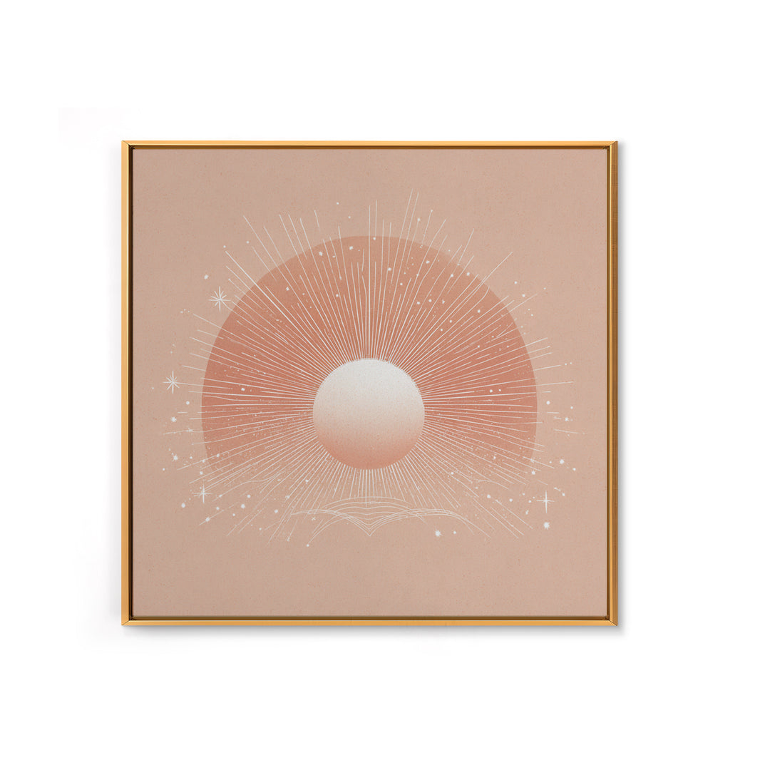 Radiant Peach Sun Wall Art, Celestial Canvas Print, Boho Sun And Moon Decor, Minimalist Nursery Or Bedroom Wall Decor Art Print
