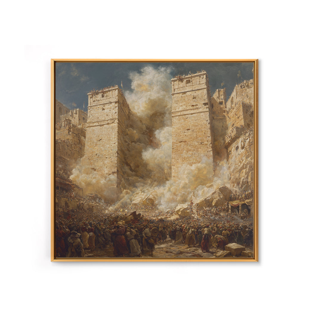 Epic Ancient Siege City Collapse Wall Art, Biblical Battle Canvas Print, Historical Drama, Medieval Decor, Statement Artwork