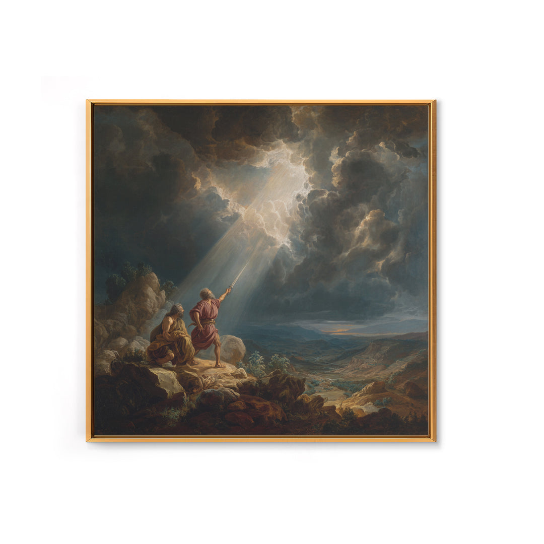 Prophets Beneath Storm Clouds Wall Art, Biblical Landscape Canvas Print, Christian Decor, Dramatic Baroque Fine Art Gift