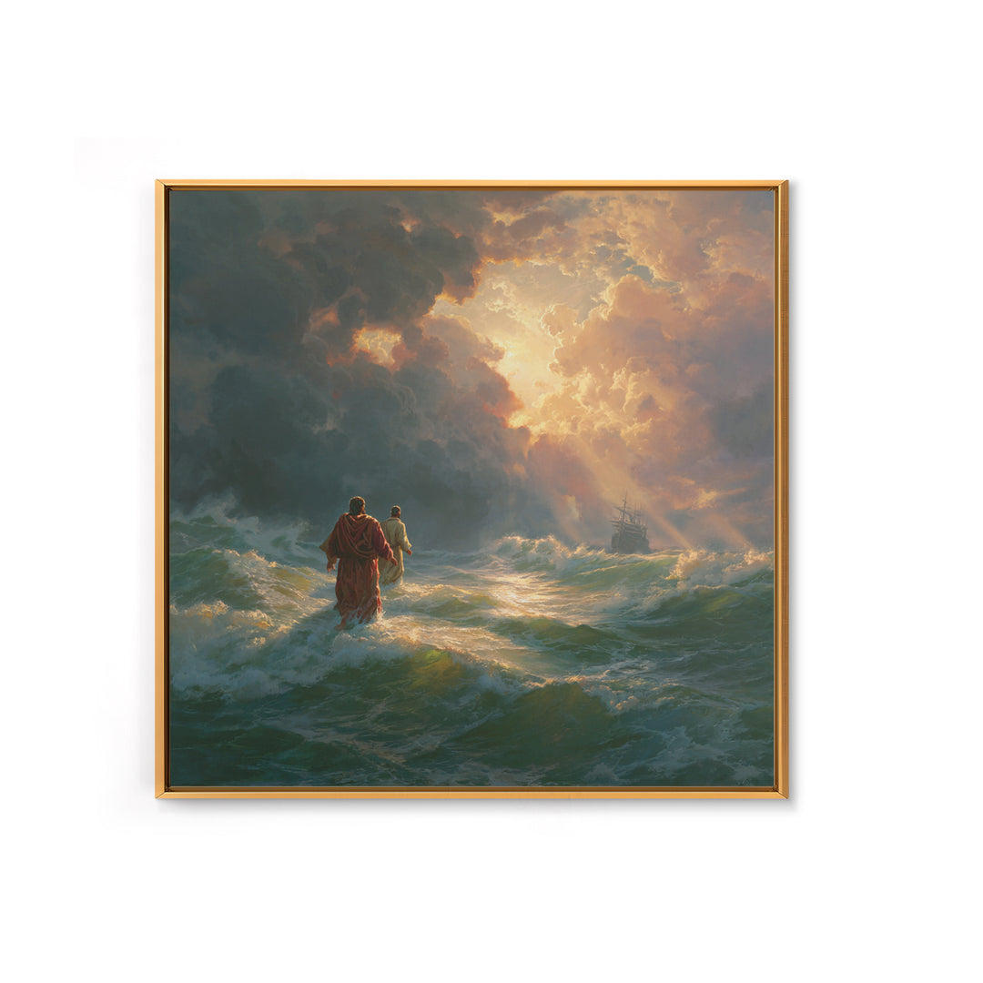 Jesus Walking On Stormy Sea Wall Art, Christian Canvas Print, Biblical Ocean Painting, Faith Gift, Dramatic Home Decor, For Living Room