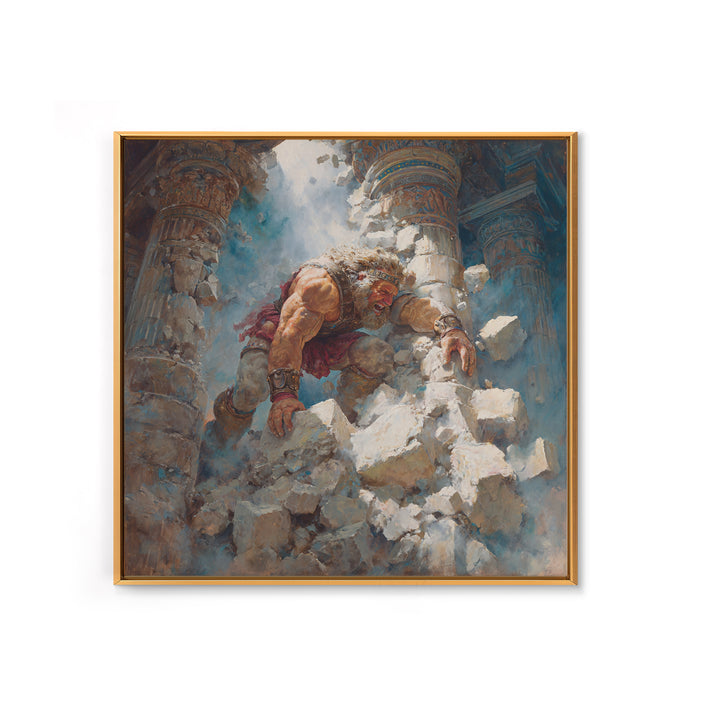 Ancient Titan Warrior In Crumbling Temple Wall Art, Greek Mythology Canvas Print, Dramatic Fantasy Ruins Home Decor Gift For Him