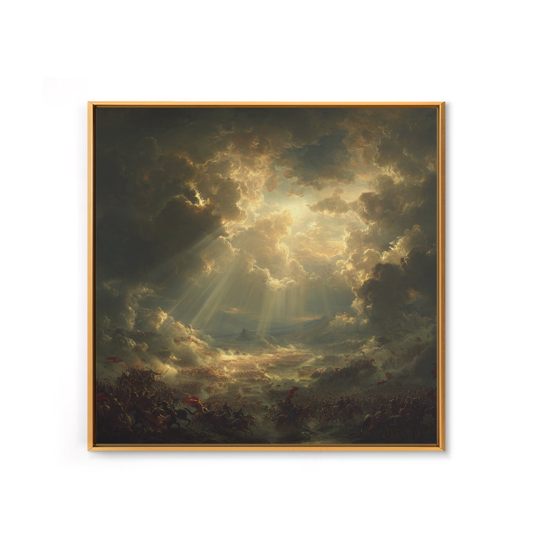 Heavenly Sunbeams Over Storm Clouds Canvas Print, Dramatic Spiritual Wall Art, Epic Landscape, Christian Decor, Statement Artwork