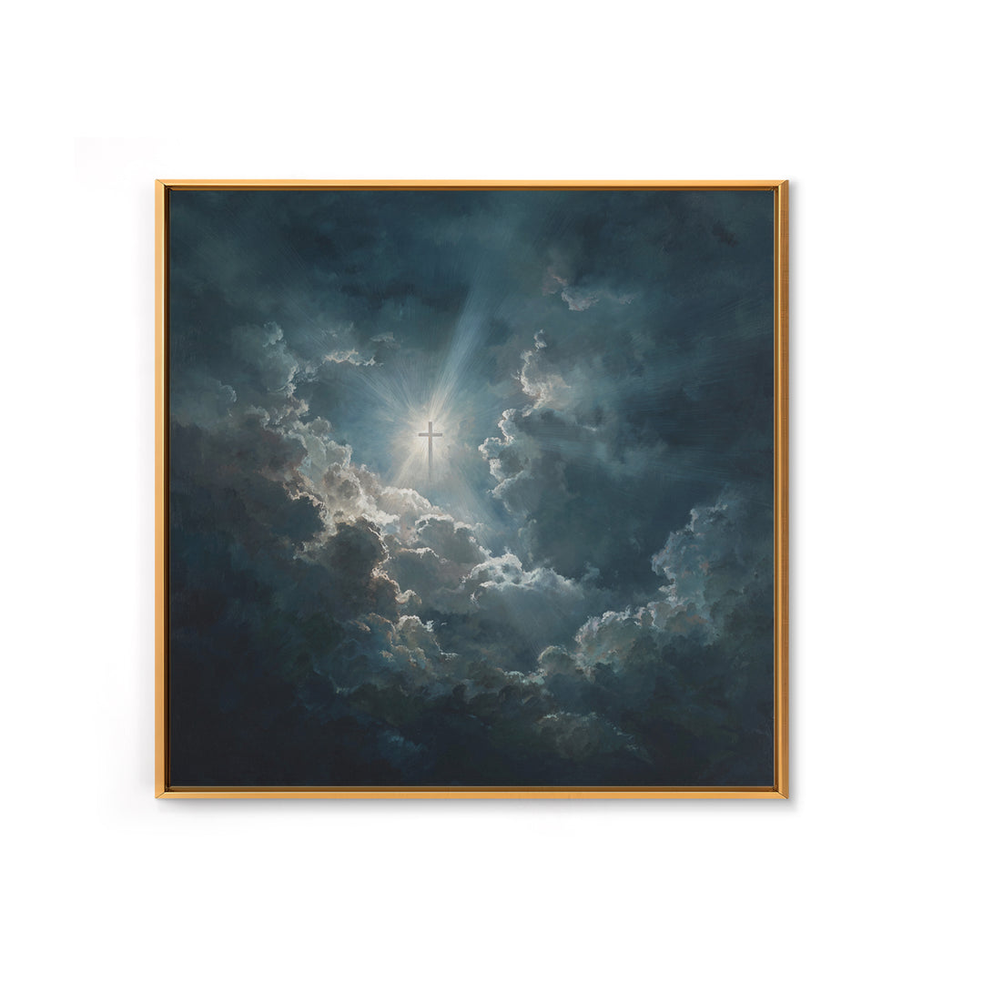 Radiant Cross In Storm Clouds Wall Art, Christian Inspirational Canvas Print, Spiritual Home Decor, Prayer Room Gift For Her