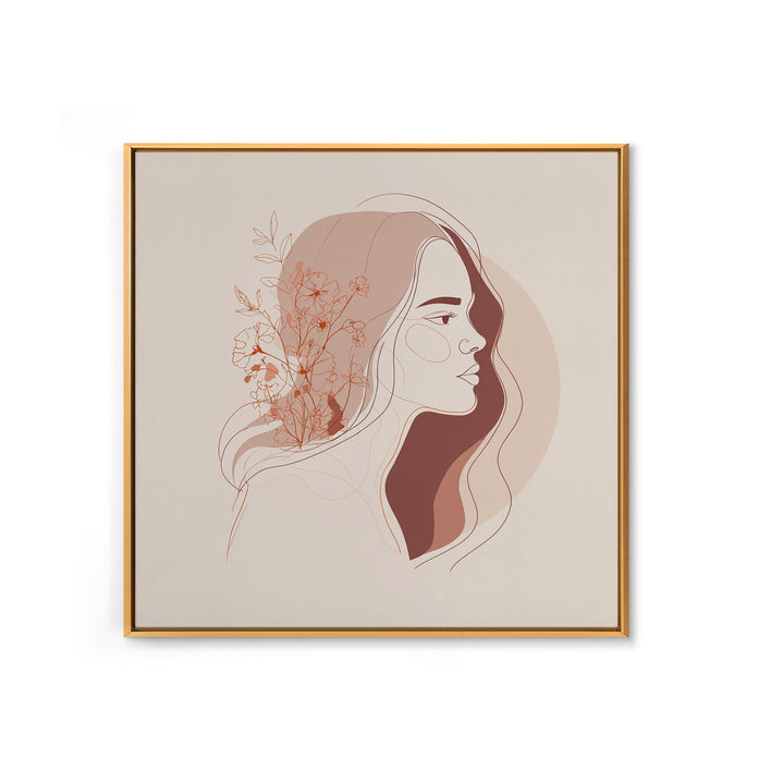 Terracotta Floral Woman Wall Art, Minimalist Line Portrait Canvas Print, Feminine Boho Decor, Neutral Bedroom Art Print For Her