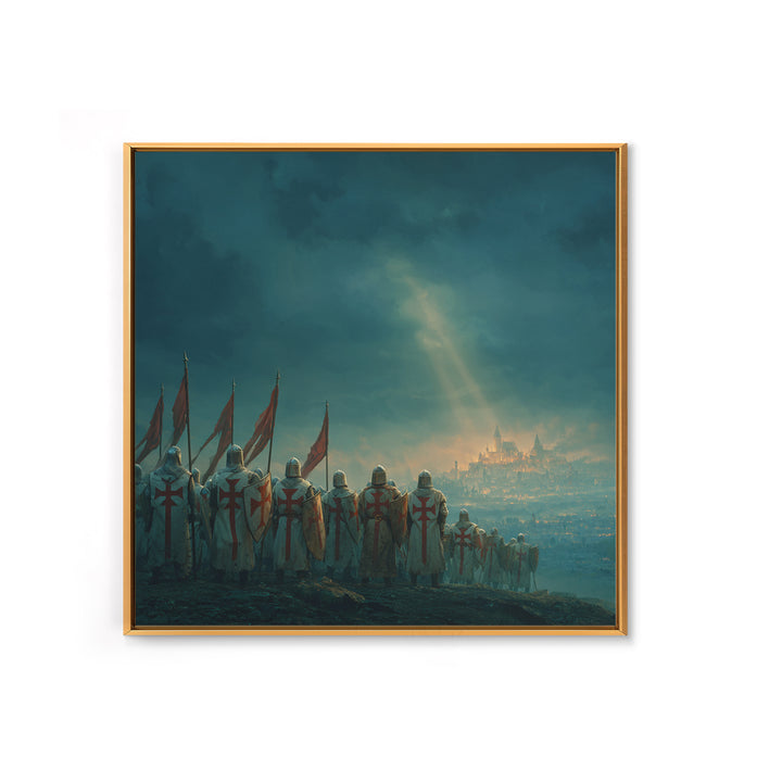 Templar Knights Over Misty Jerusalem Canvas Print, Medieval Fantasy Wall Art, Christian Decor, Crusader History Gift For Him