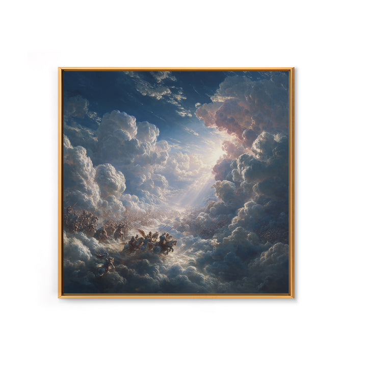 Angelic Battle In Storm Clouds Framed Canvas Print, Baroque Wall Art, Celestial Fantasy Art, Dramatic Spiritual Decor Print