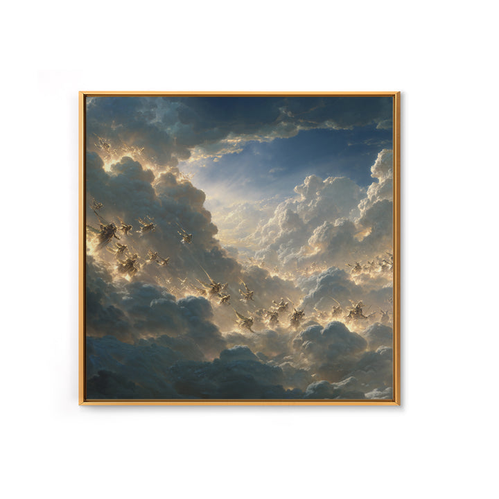 Angelic Riders In Storm Clouds Wall Art, Celestial Christian Canvas Print, Fantasy Sky Battle, Spiritual Living Room Decor